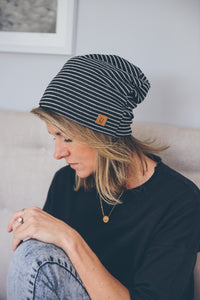 ADULT SLOUCHY BEANIE - BLACK STRIPE - Flynn Jaxon